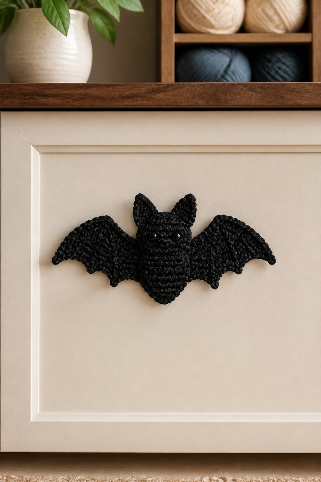 crochet kitchen witch decor ideas showing crochet bat applique cabinet accent