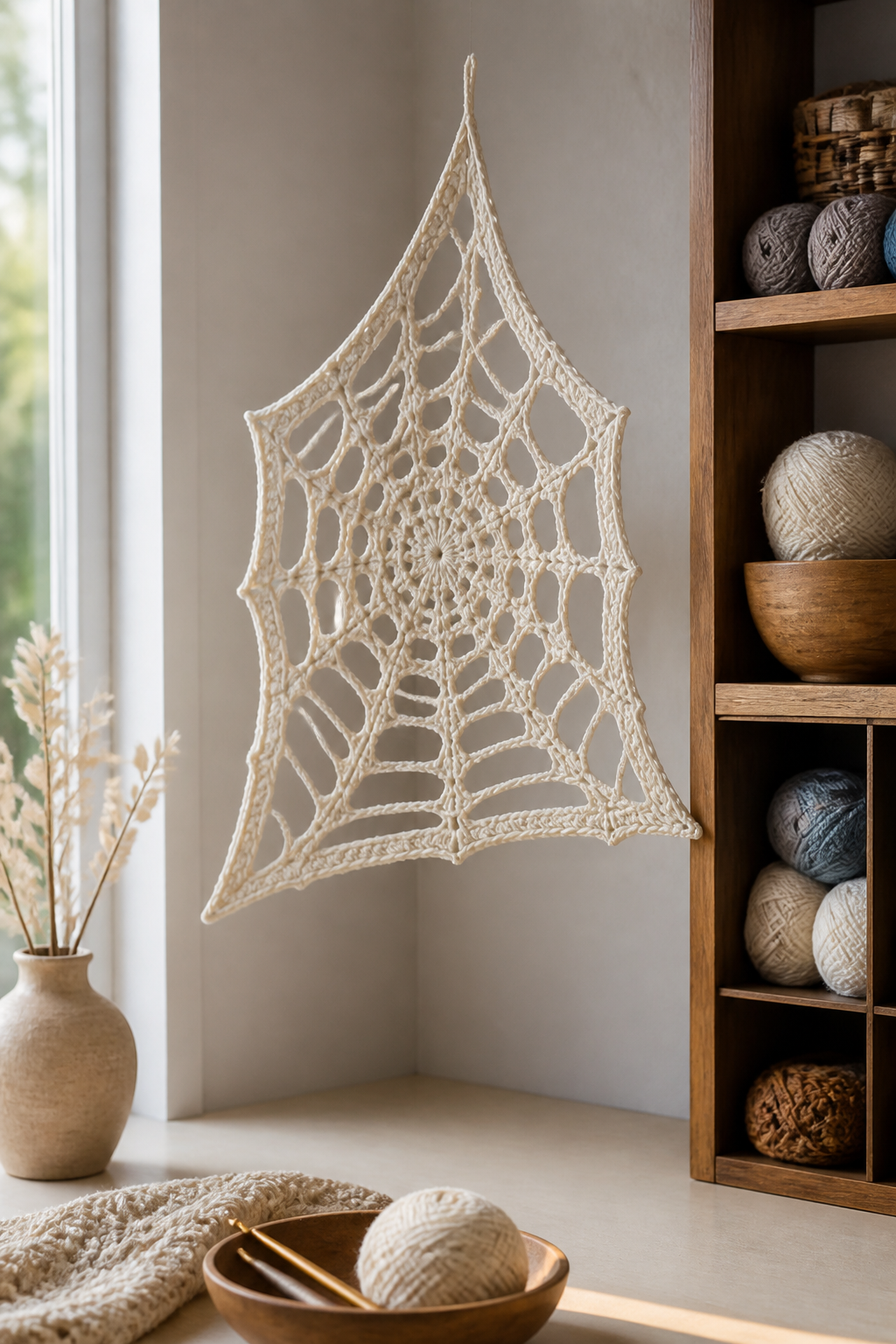 crochet kitchen witch decor ideas showing crochet corner spider web cabinet hanging