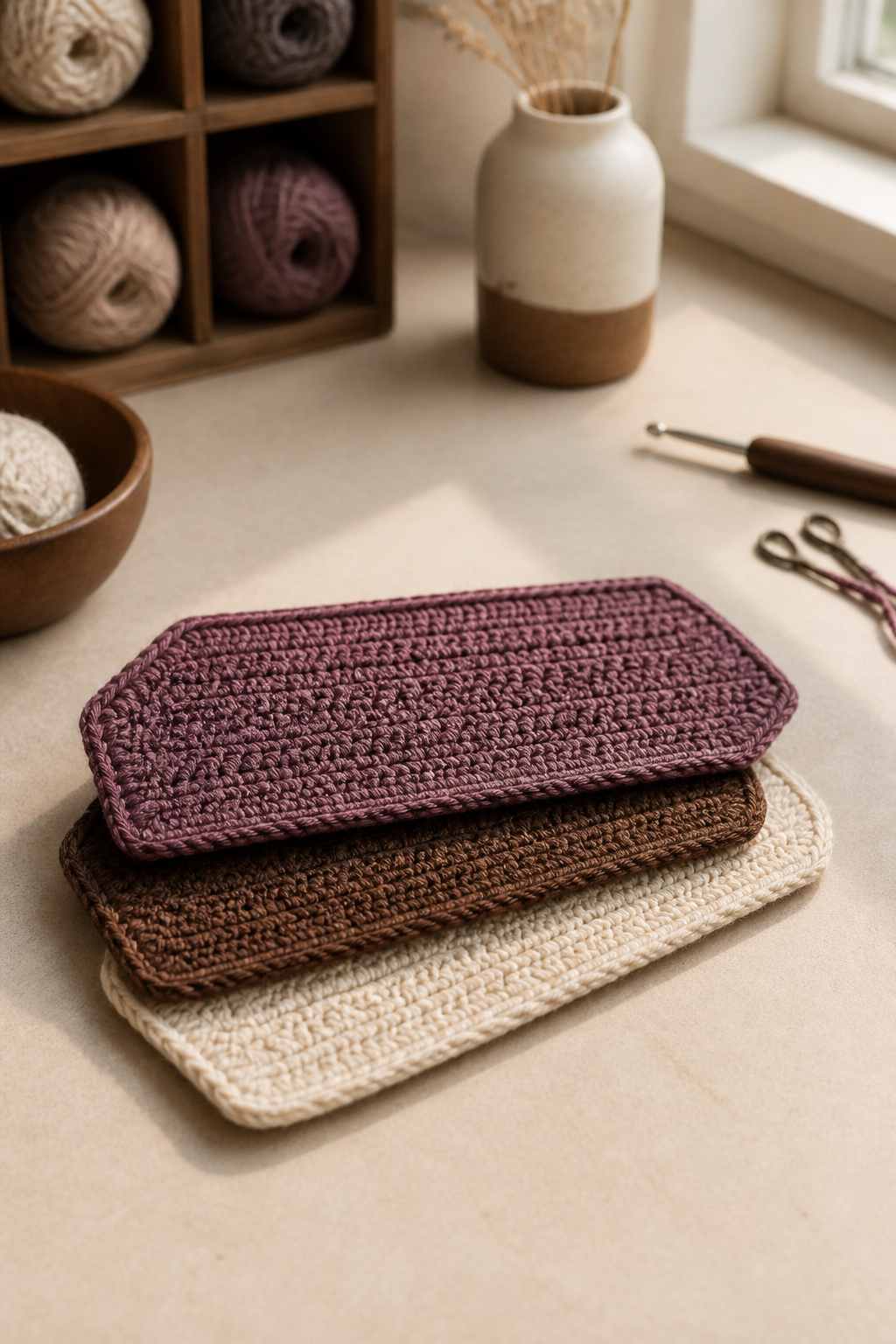 crochet kitchen witch decor ideas showing crochet coffin mug coaster set