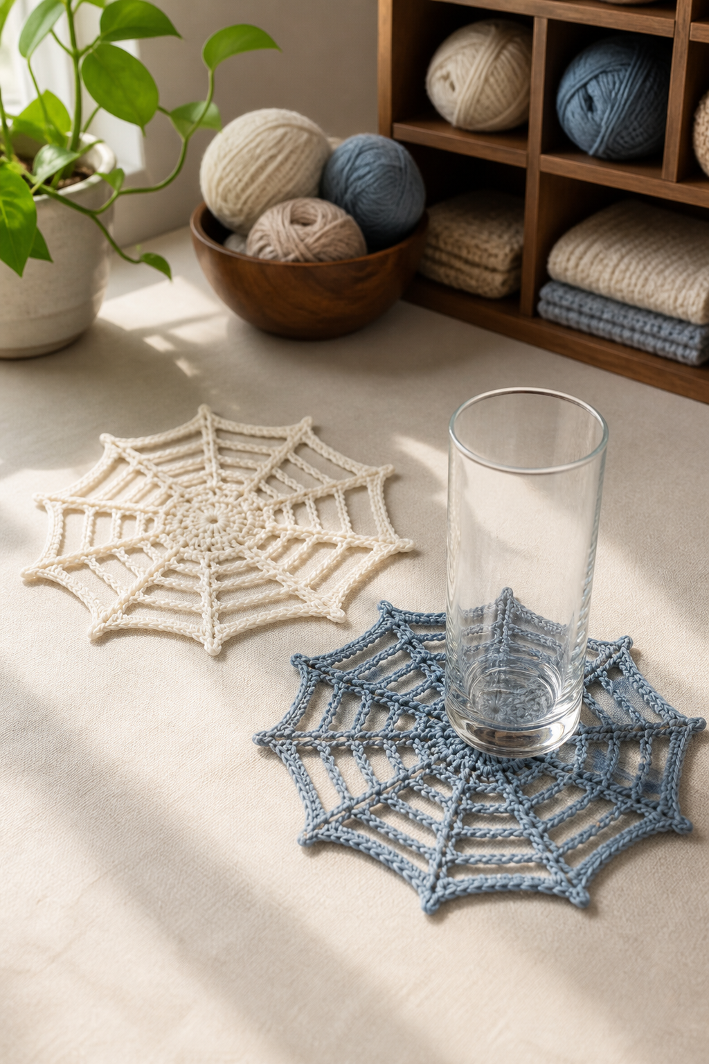 crochet kitchen witch decor ideas showing crochet round spider web drink mat