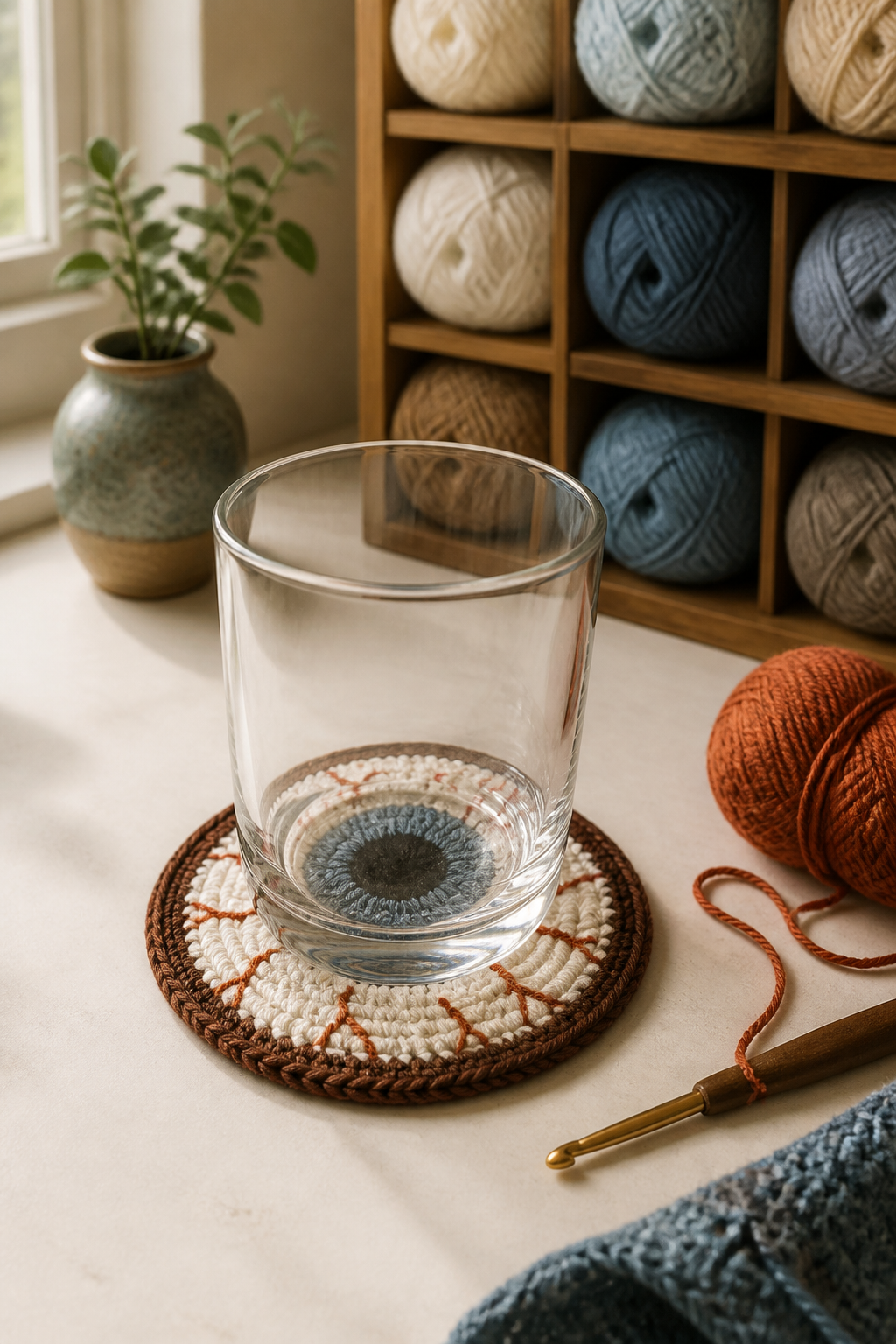 crochet kitchen witch decor ideas showing crochet bloodshot eyeball coaster