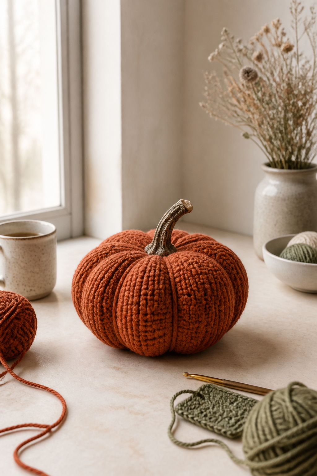 rust orange crochet ideas showing crochet ribbed rustic pumpkin