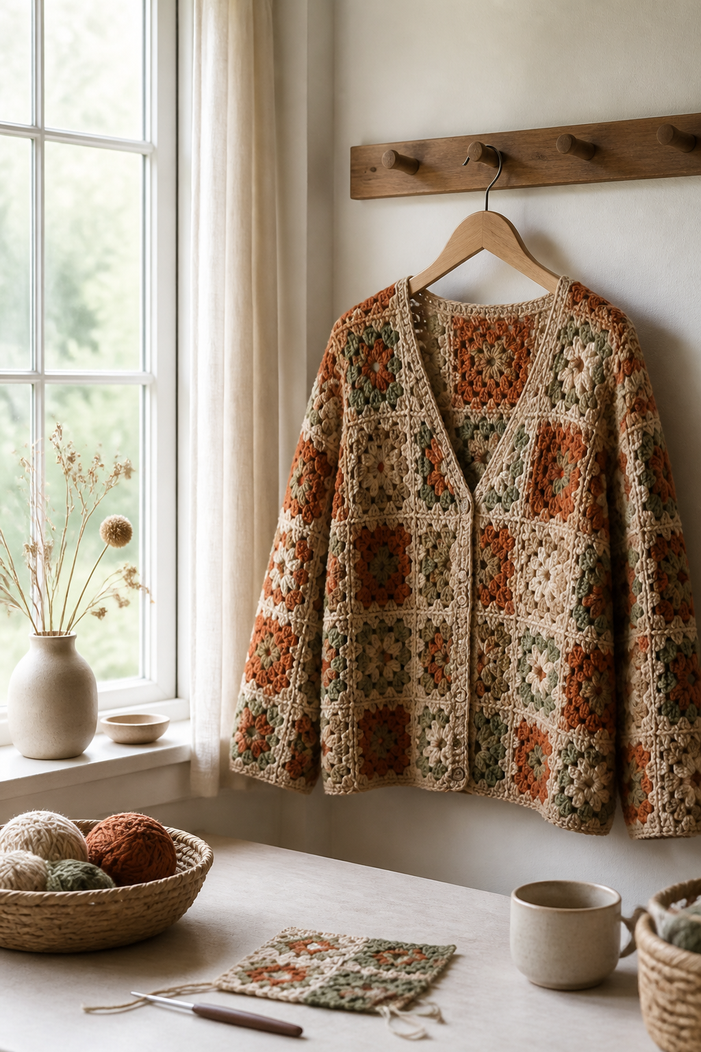 rust orange crochet ideas showing crochet autumn granny square cardigan