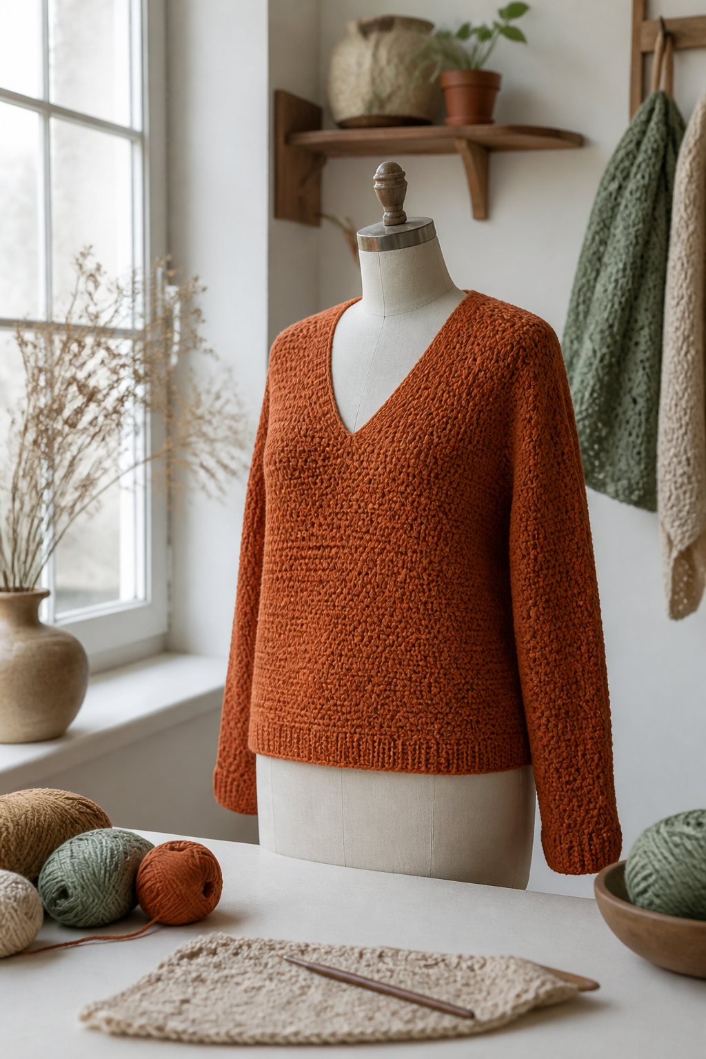 rust orange crochet ideas showing crochet rust orange v-neck sweater