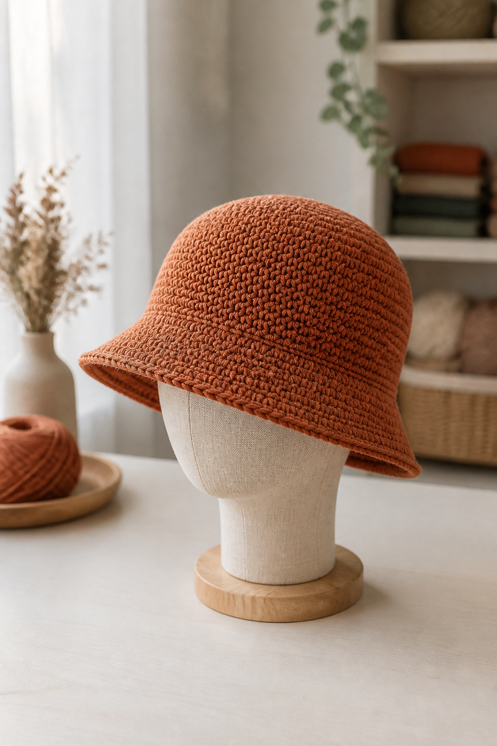 rust orange crochet ideas showing crochet fall bucket hat