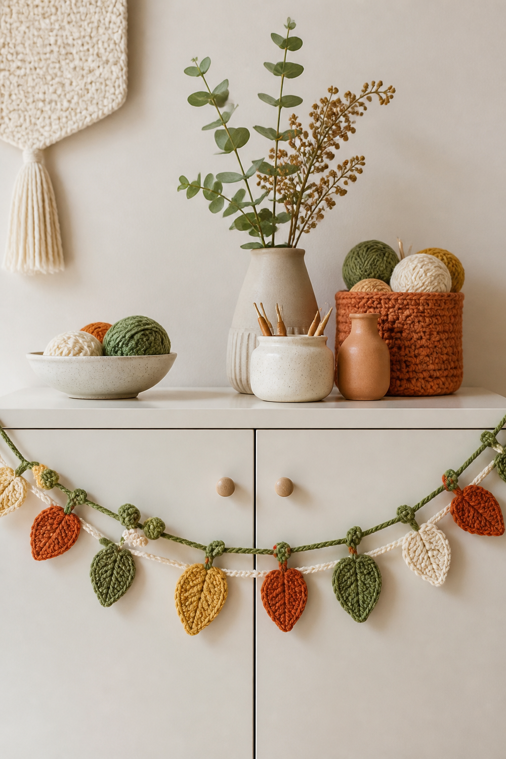 rust orange crochet ideas showing crochet leaf vine garland