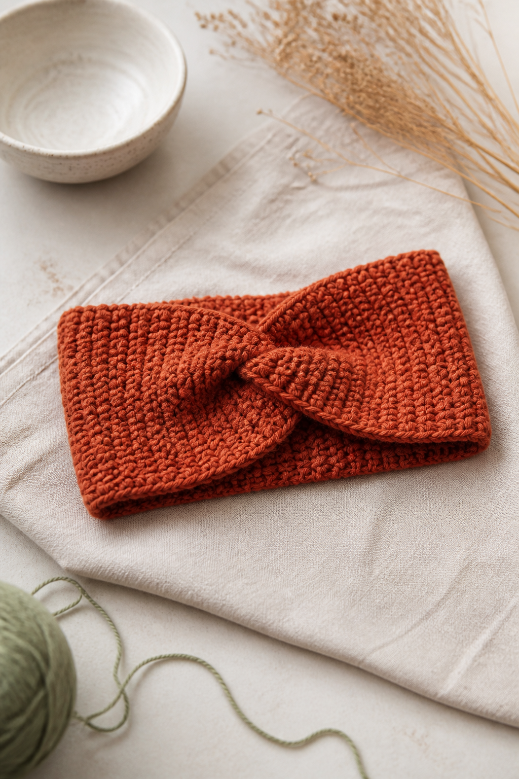rust orange crochet ideas showing crochet twist-front ear warmer