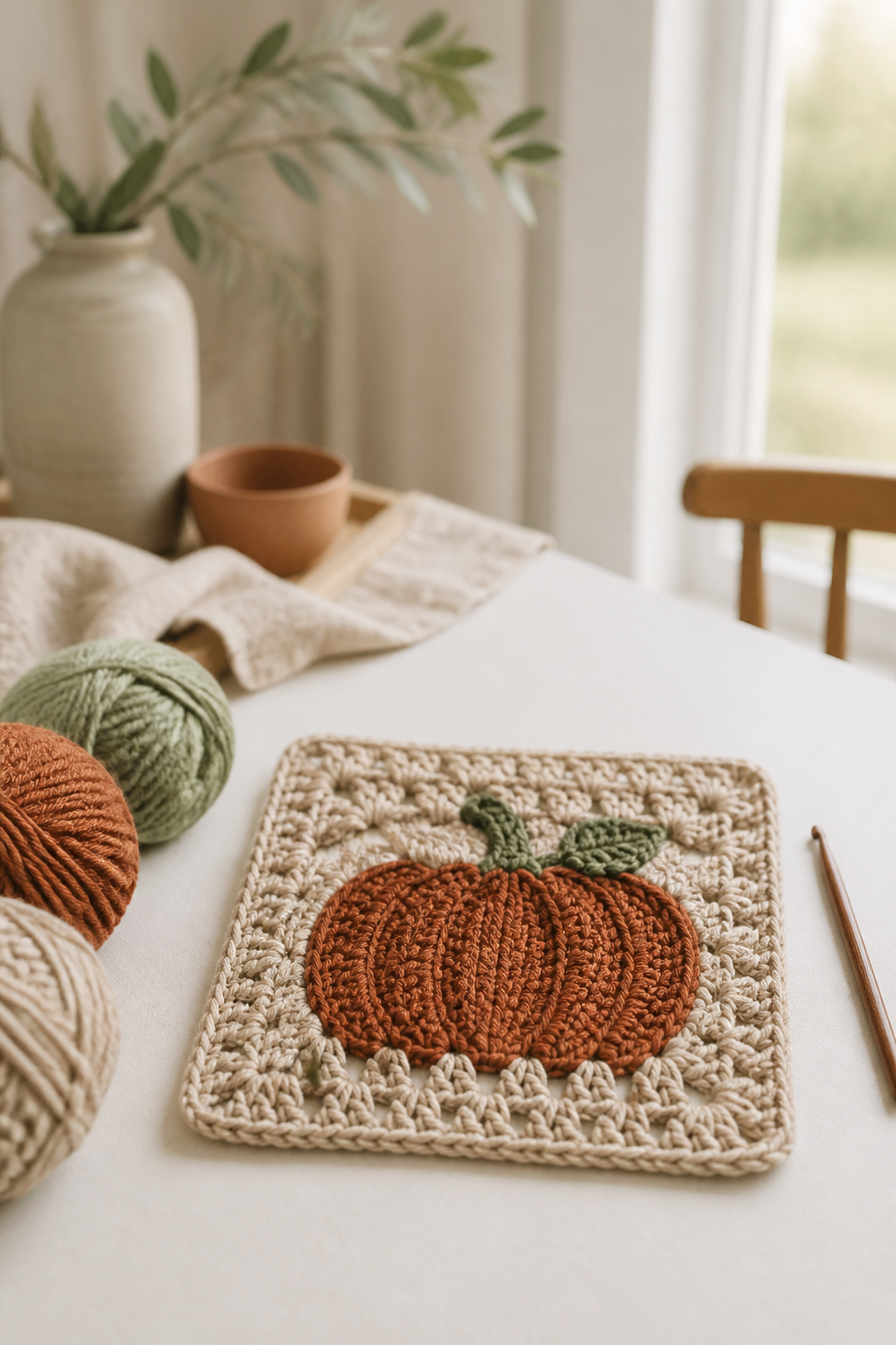 rust orange crochet ideas showing crochet pumpkin granny square accent