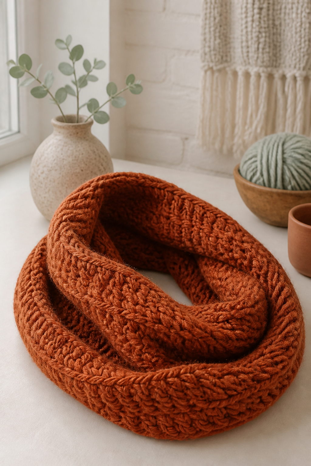 rust orange crochet ideas showing crochet chunky infinity scarf