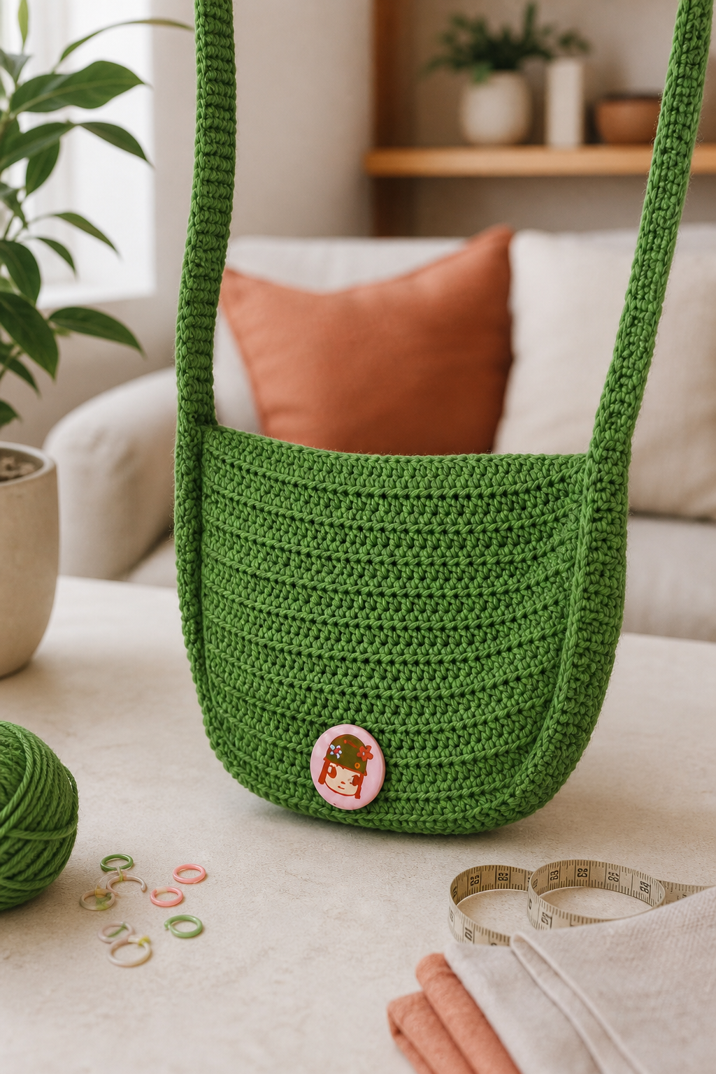 crochet oversized flap bag ideas: soft button-flap crossbody in an original editorial composition