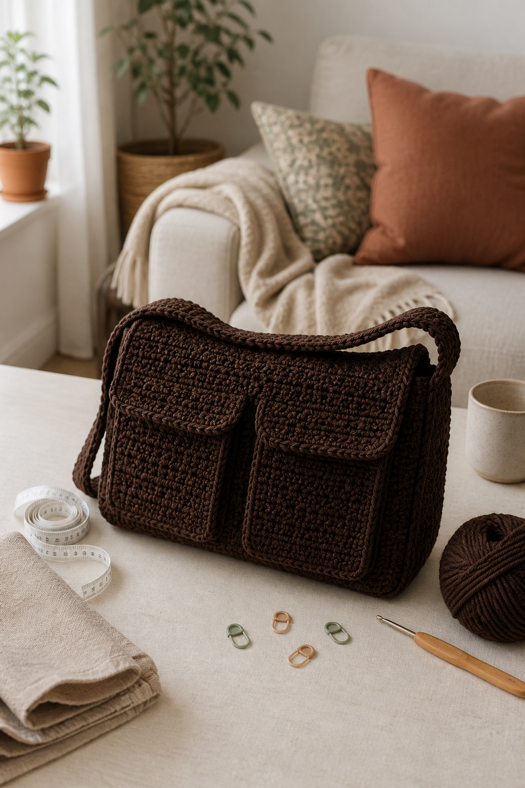 crochet oversized flap bag ideas: relaxed everyday messenger in an original editorial composition
