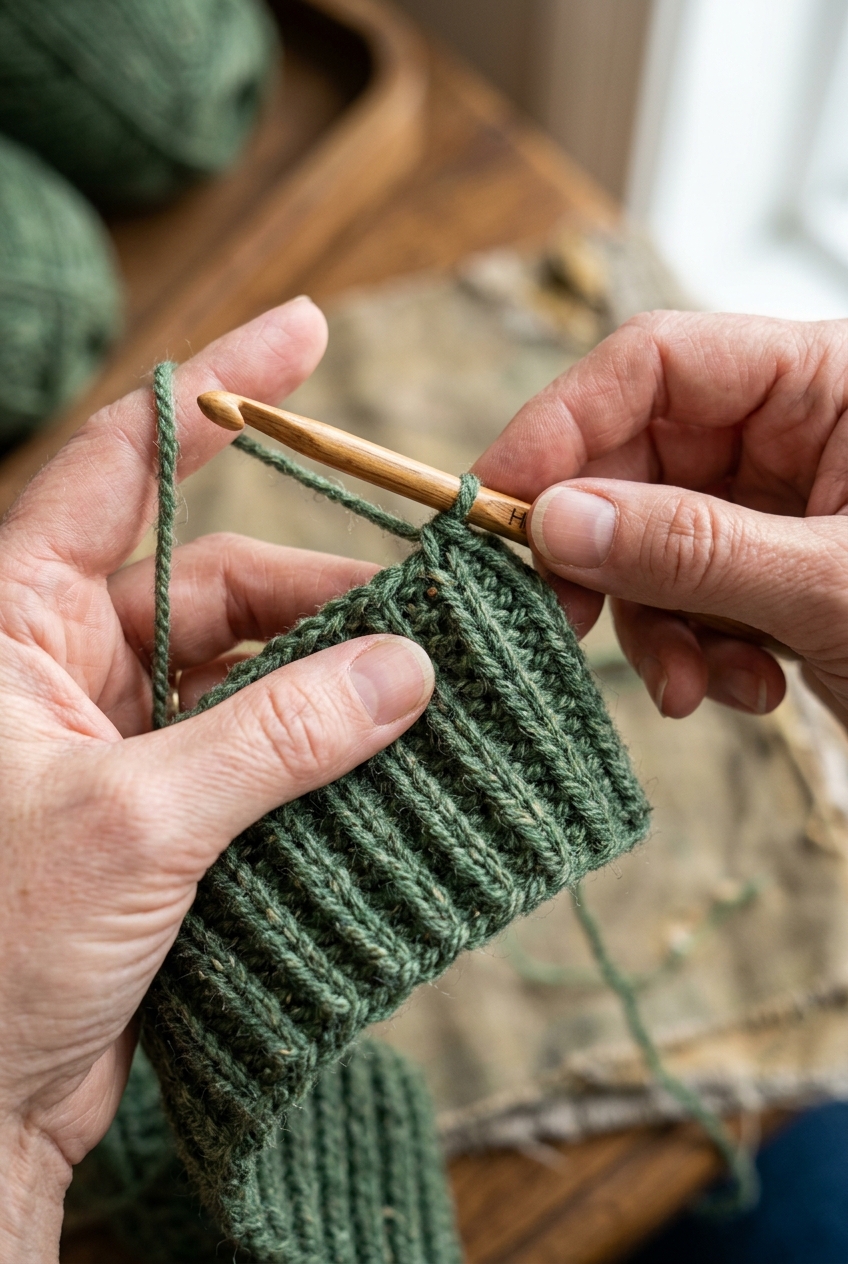2. Working the Elastic Ribbed Brim - cabled slouch hat crochet pattern