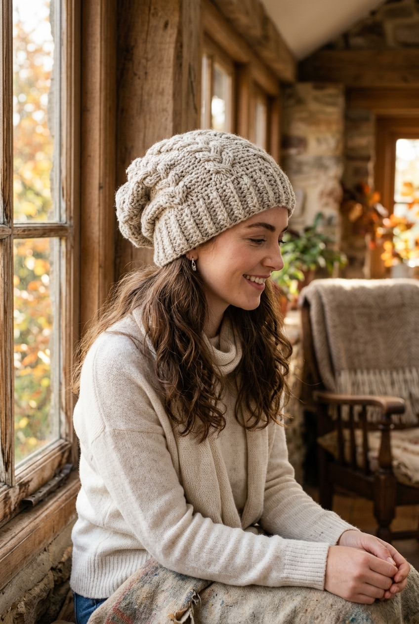 cabled slouch hat crochet pattern featured