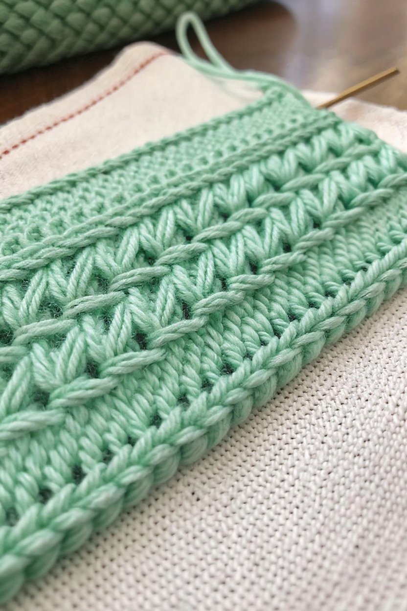 3. Crocheting the Mint Green Sprig Stitch Stripe - crochet cotton blanket pattern