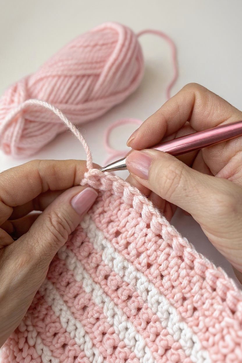 5. Crocheting the Blush Pink Accent Stripe - crochet cotton blanket pattern