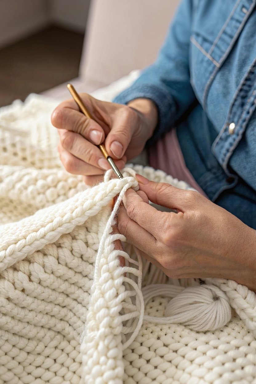 9. Weaving in Cotton Yarn Tails Neatly - crochet cotton blanket pattern