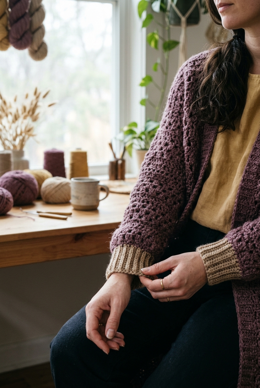 Ribbed Cuffs and Hem - crochet duster cardigan pattern