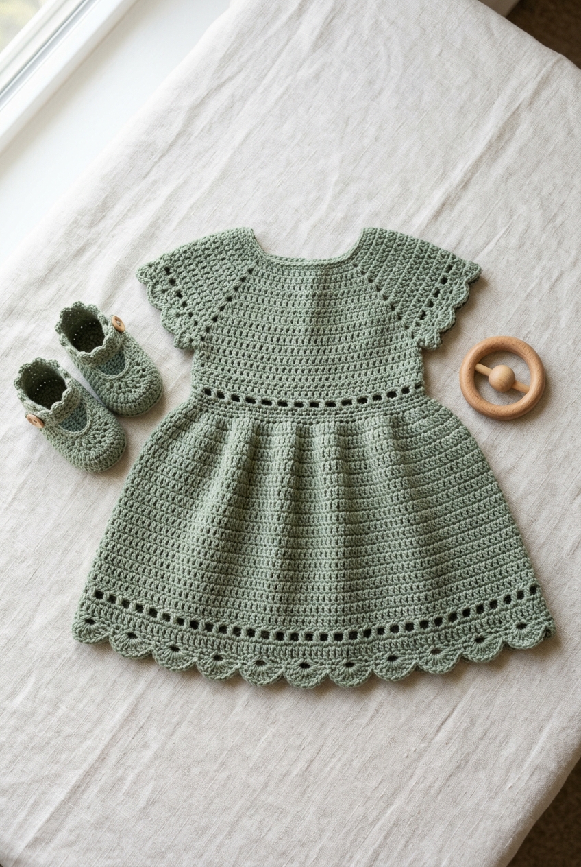 8. Wet Blocking & Final Styling - eyelet baby dress crochet pattern