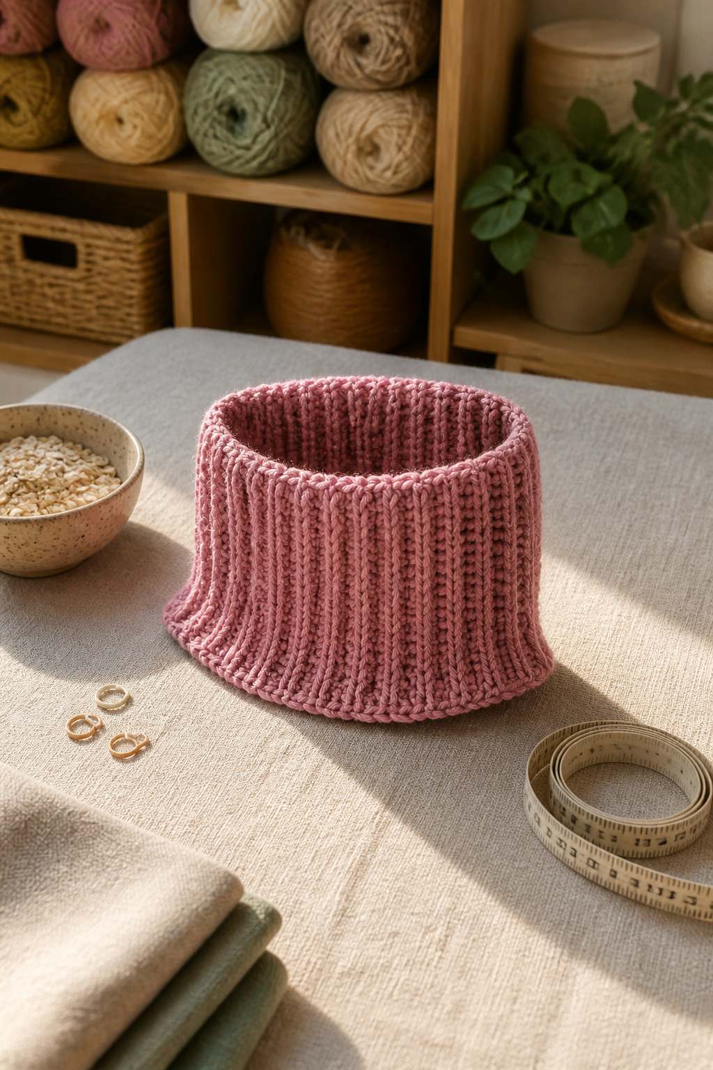 crochet long cardigan pattern: stable collar ribbing in an original editorial composition