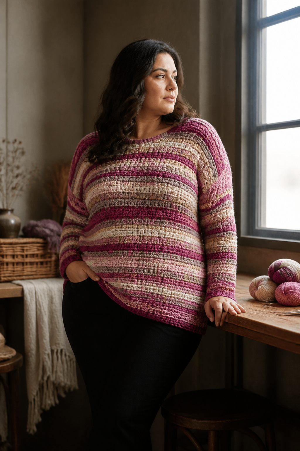 Suzette ruana crochet pattern: inclusive xs to 5x sizing in an original editorial composition