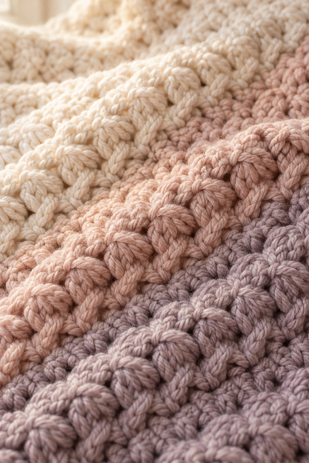 Plush three-color crochet stitch texture
