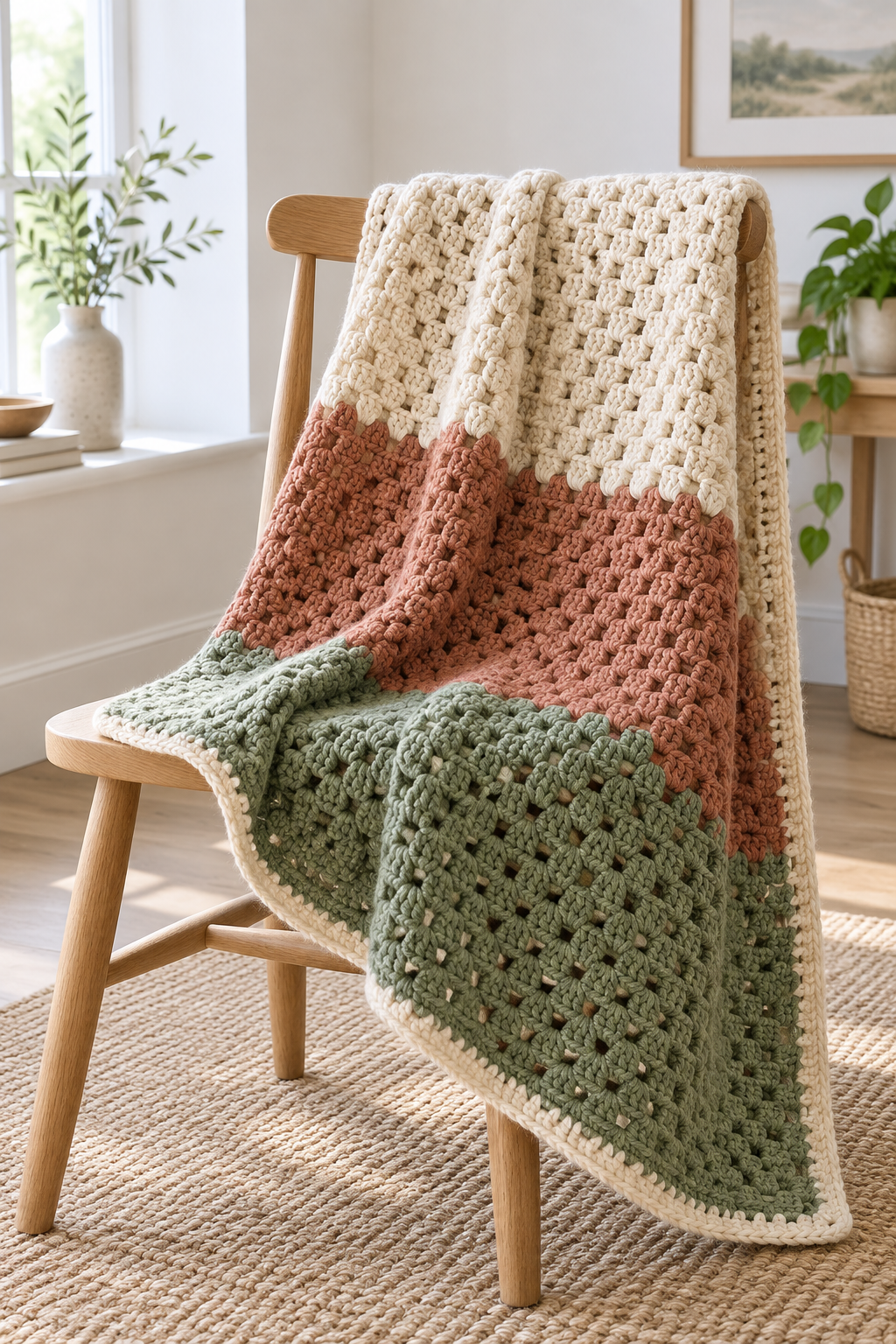 Finished crochet blanket edge and drape