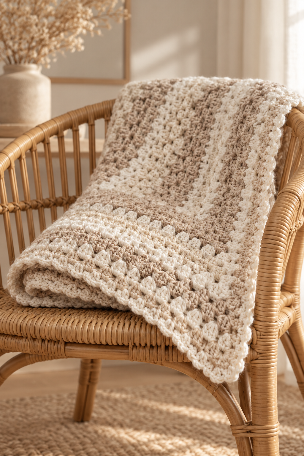 Simple crochet baby blanket with soft texture and balanced drape