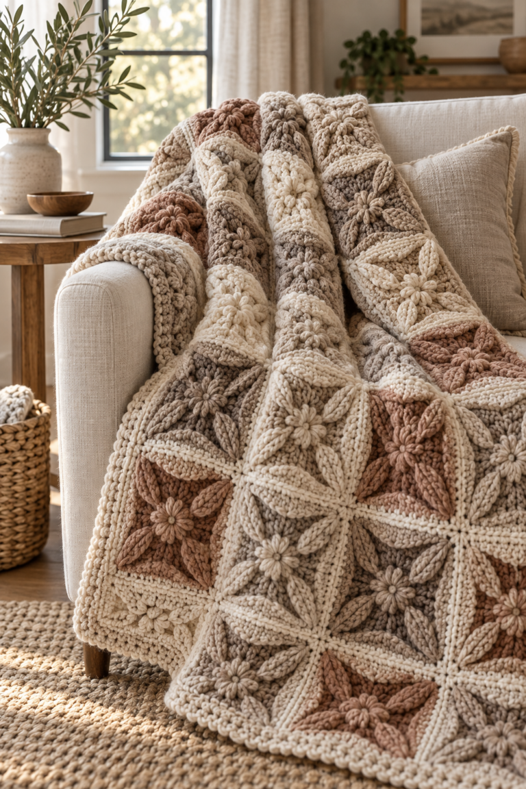 Dimensional 3D crochet blanket