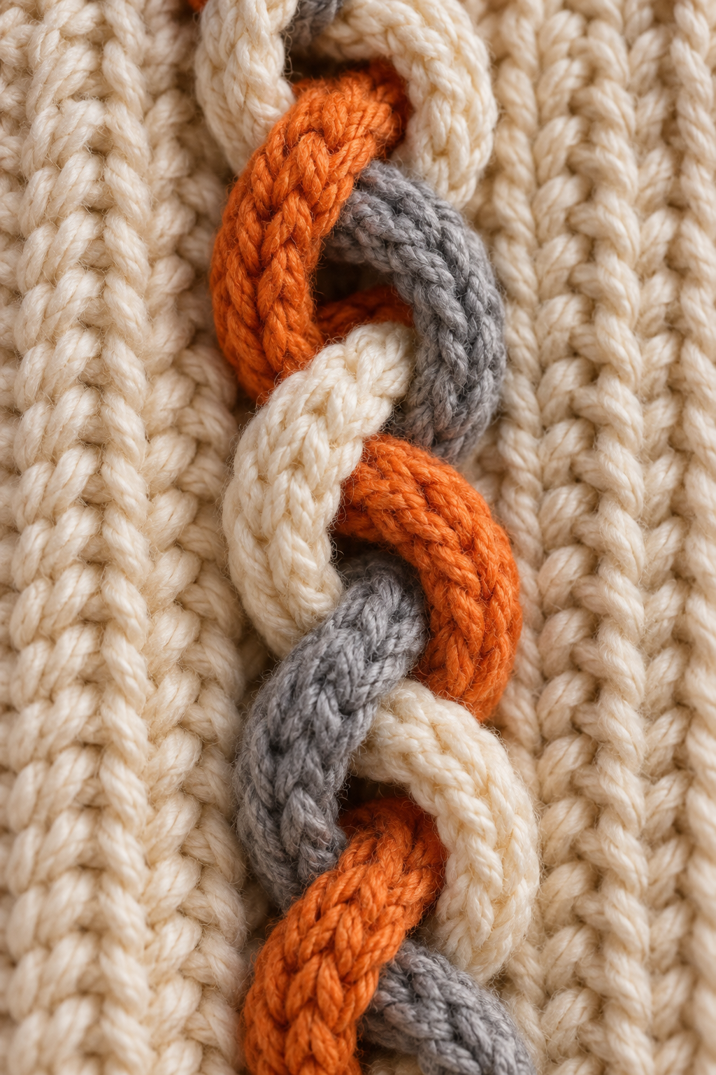 Close view of braided loops crochet blanket texture