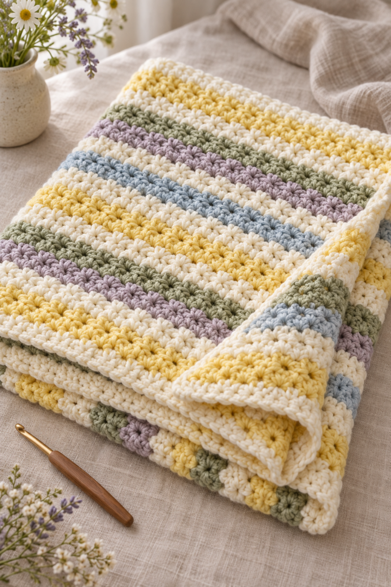 Buttercup Fields Afghan Pattern folded crochet blanket