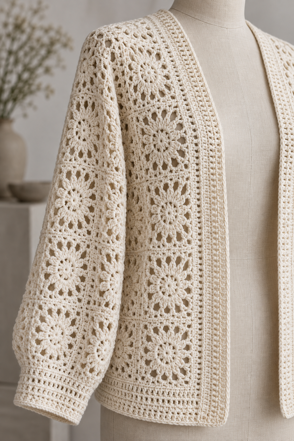 finished sleeve and edge on a crochet cardigan