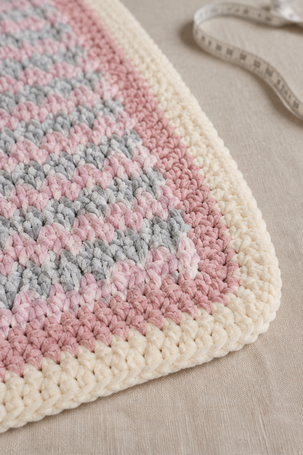 Close view of a two-round border on a chunky crochet baby blanket
