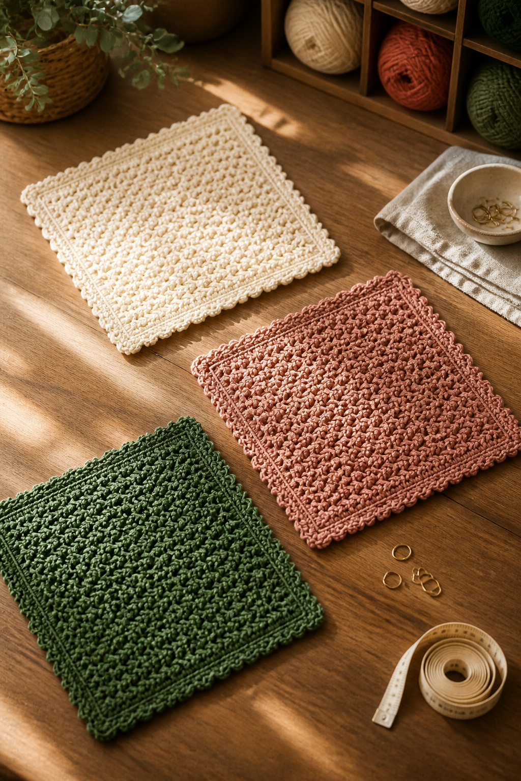 Unbranded cotton-blend yarn hooks and pastel dishcloths