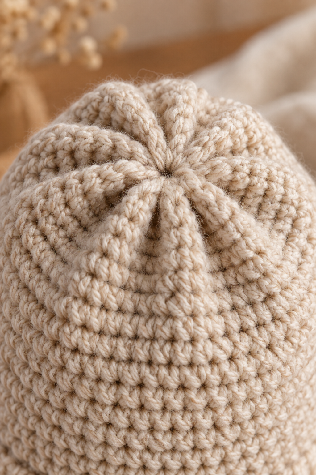finished crochet adult hat pattern crown detail