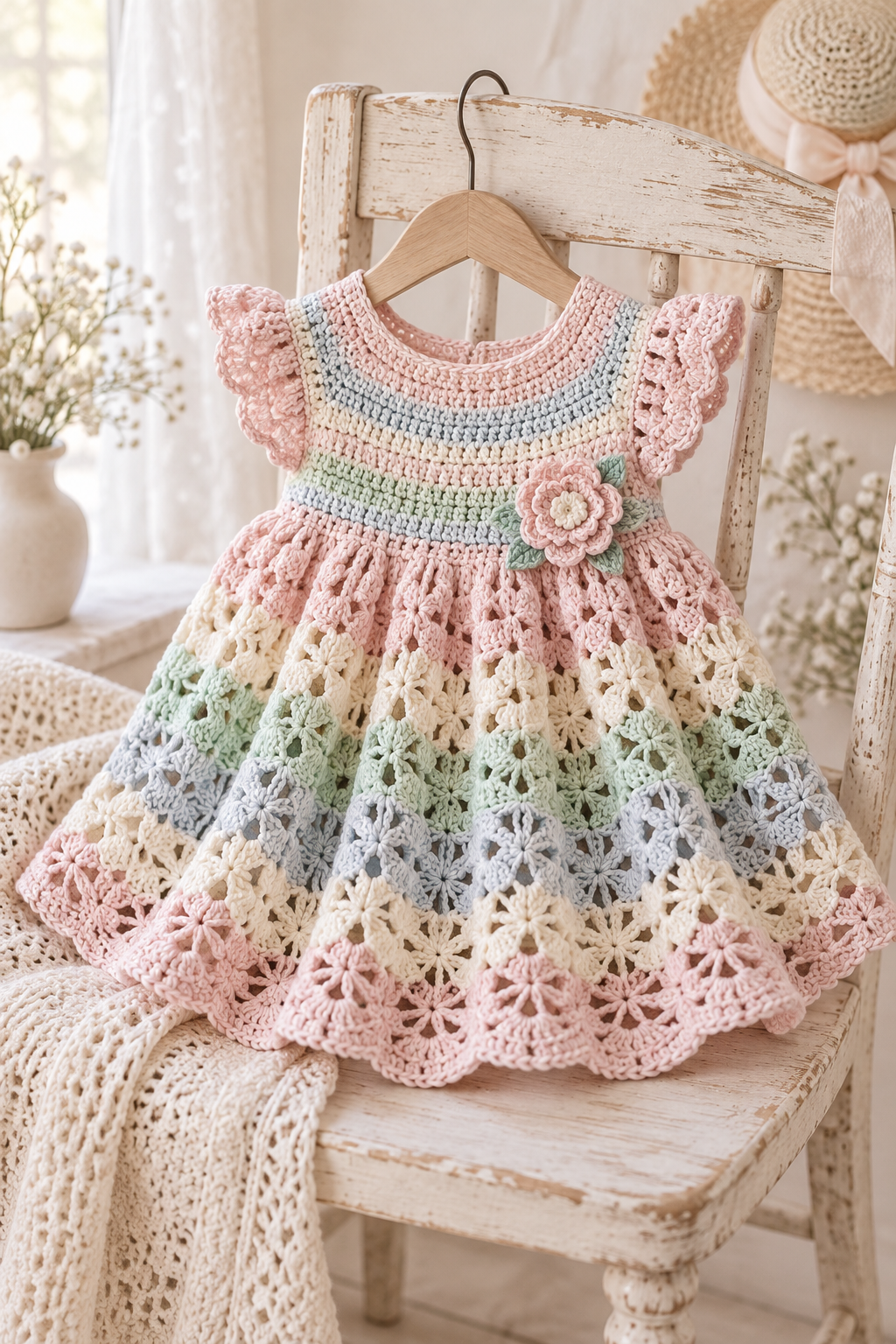Crochet baby dress pattern lacy skirt detail
