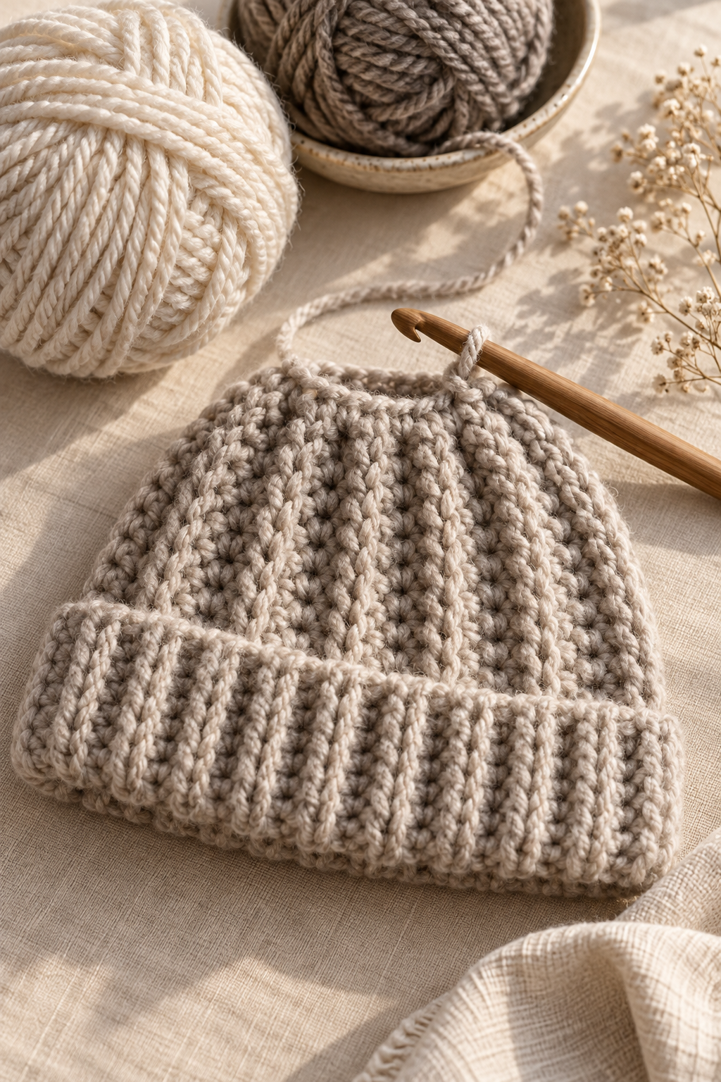 crochet beanie free pattern ribbed hatband texture