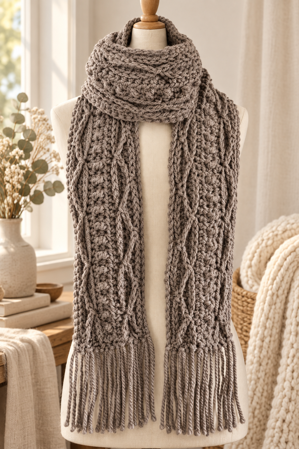 crochet cable scarf pattern detail: choose the chunky yarn and hook