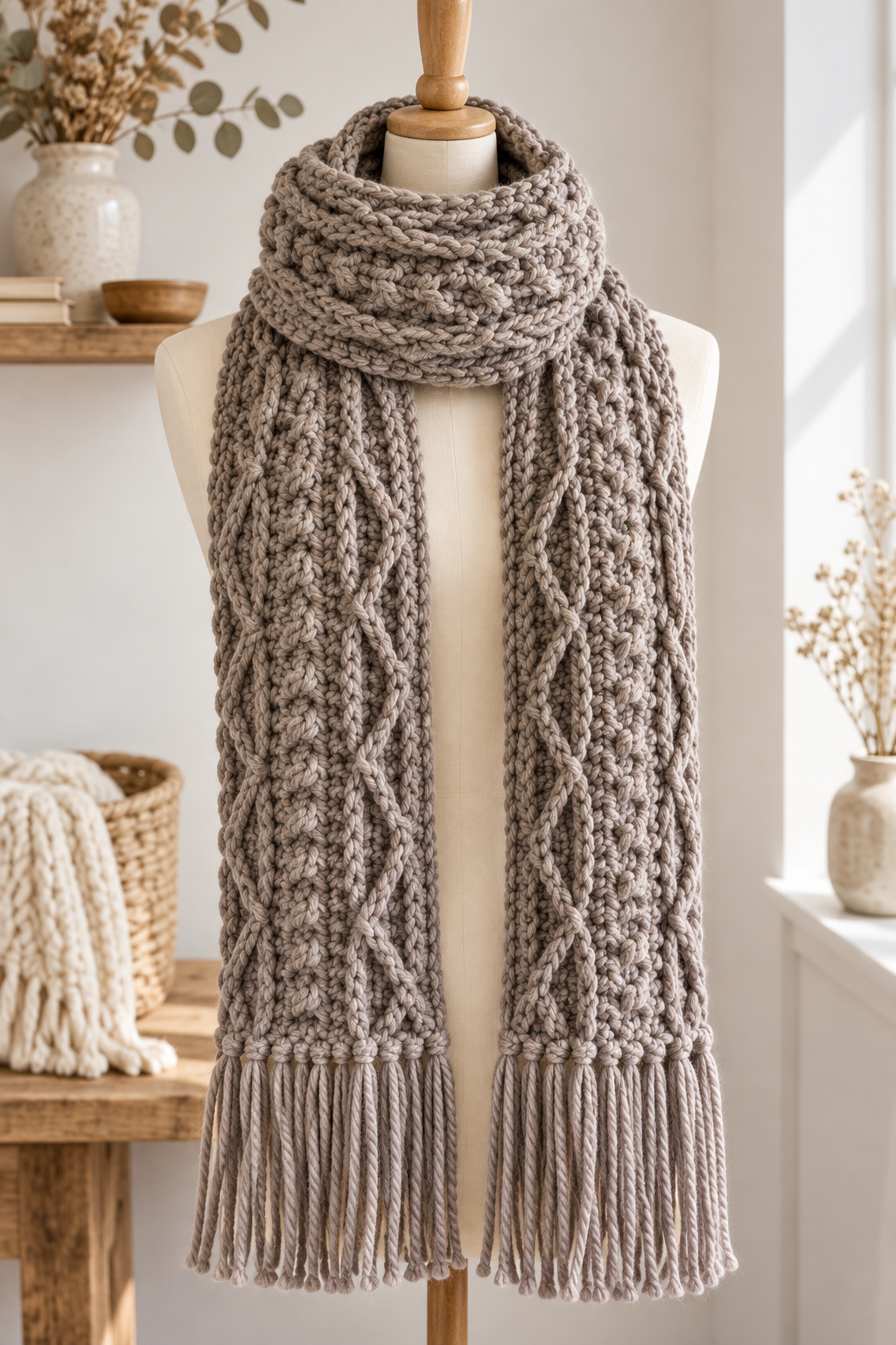 crochet cable scarf pattern detail: shape the easy faux cables