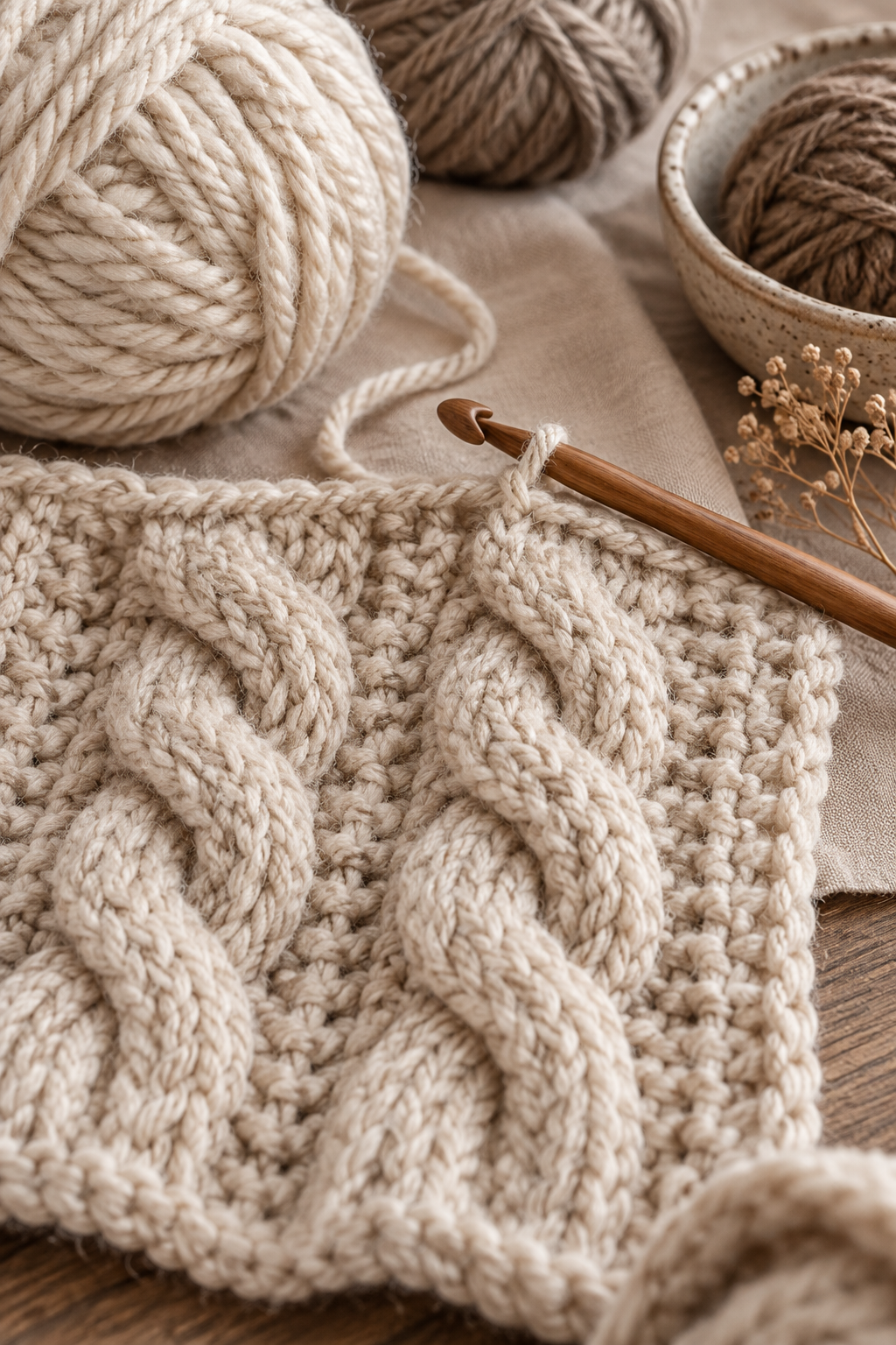 Crochet cable scarf pattern materials and shell