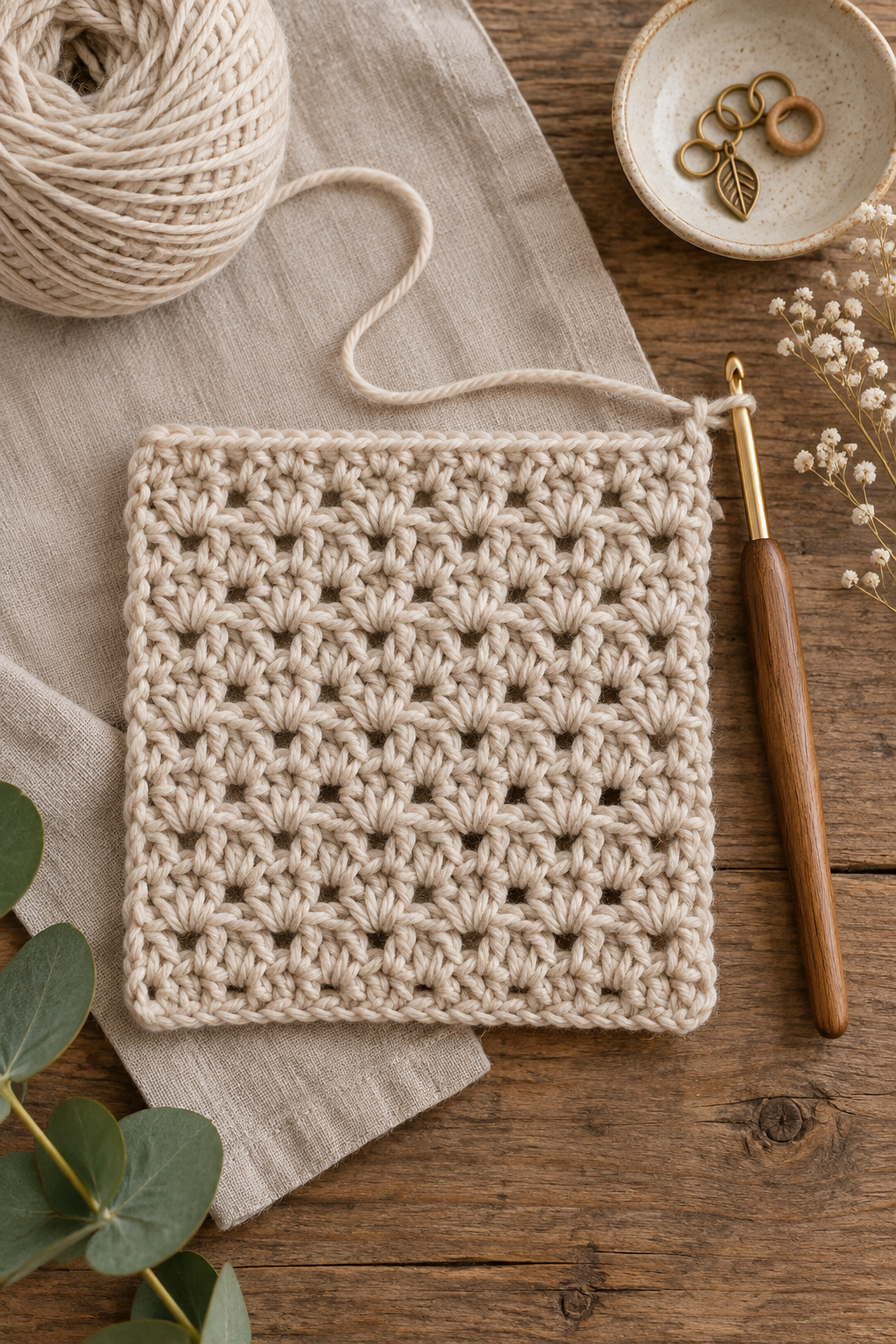 Crochet crunch stitch repeat rhythm with hook