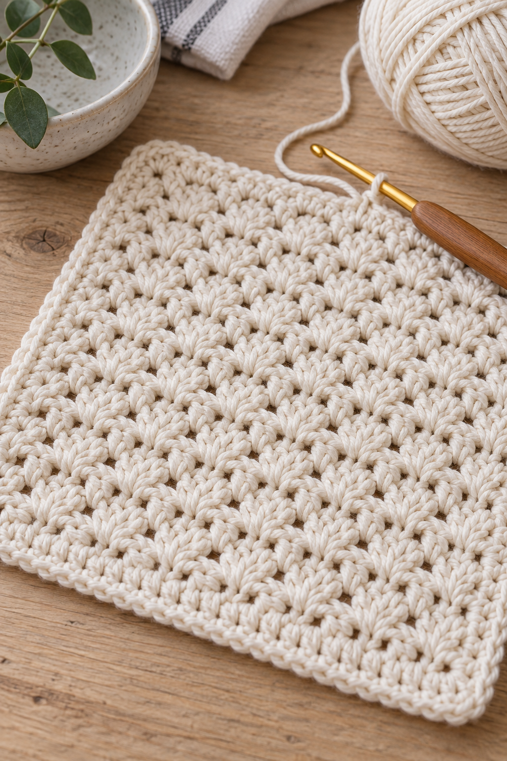 Close view of crochet dishcloth texture
