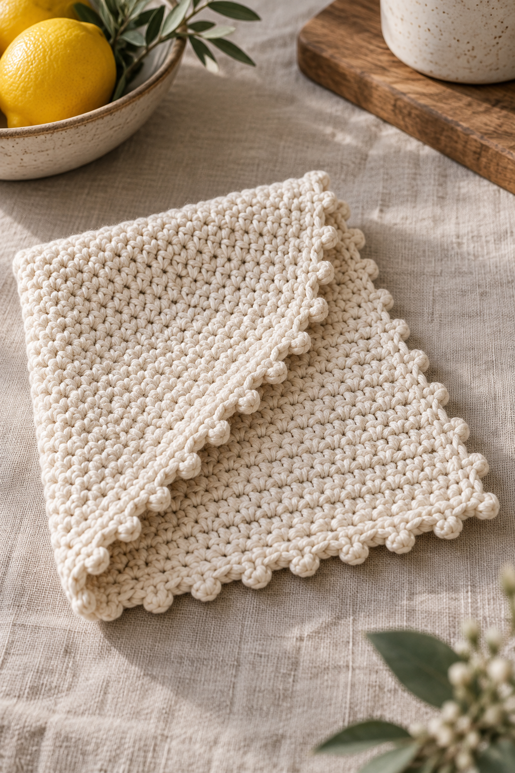 Crochet dishcloth pattern with picot edge