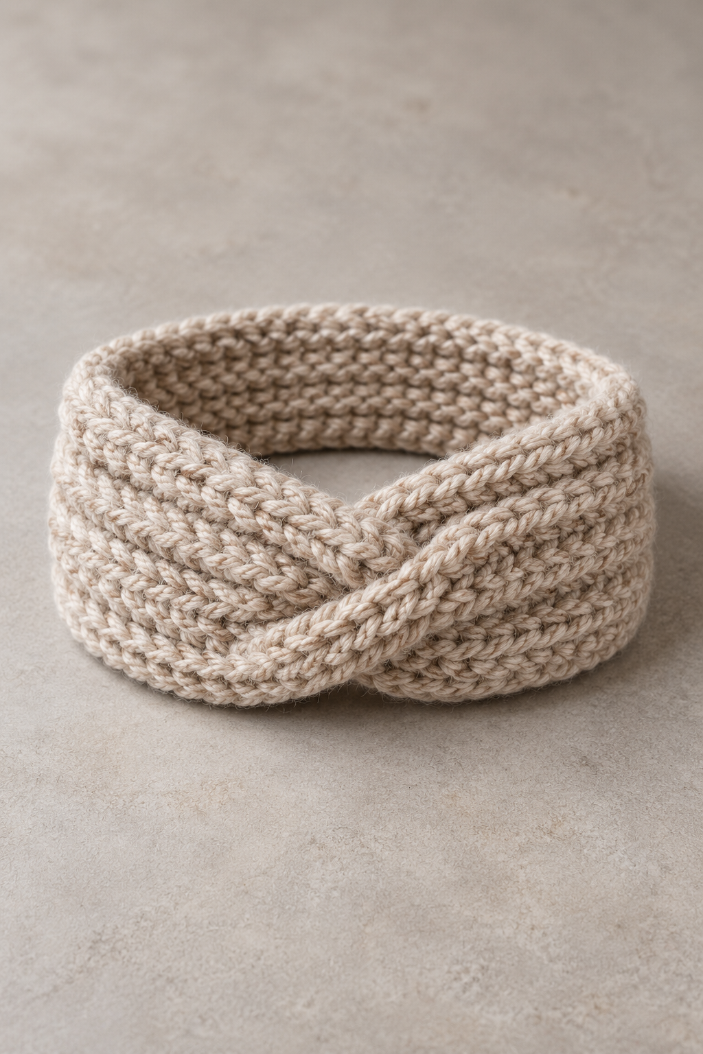 Close view of knit-look crochet ear warmer texture