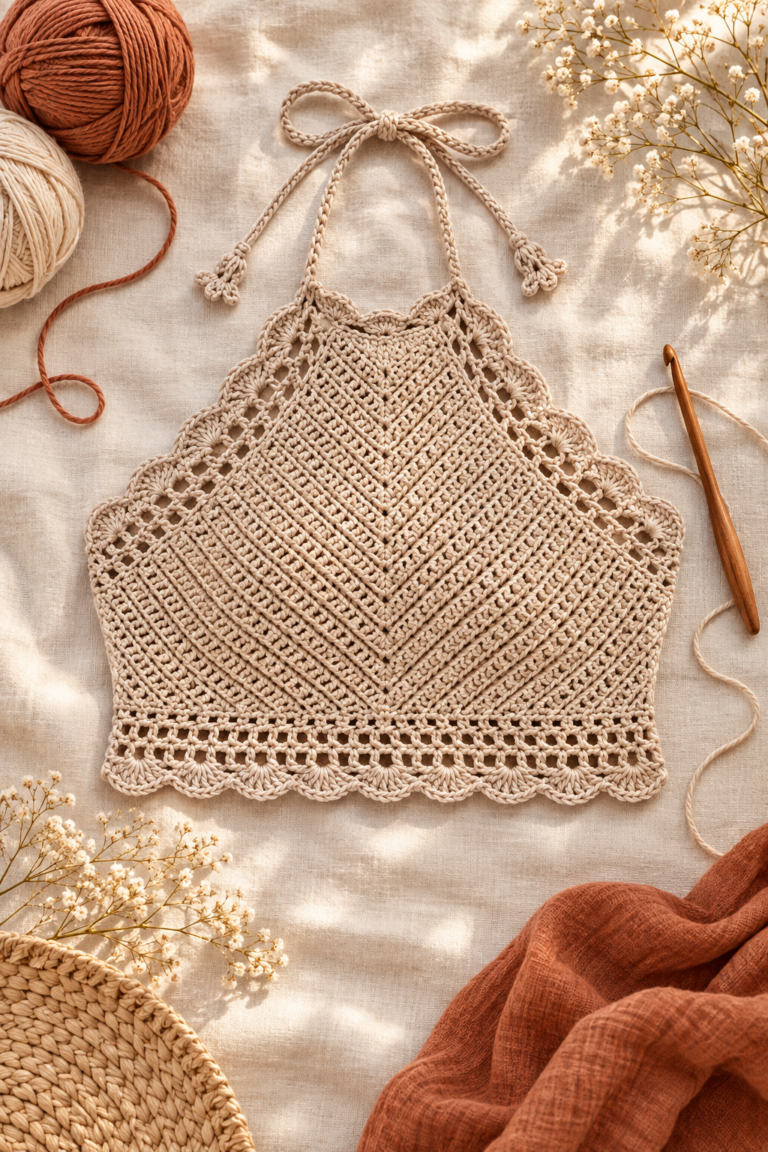 Crochet festival top in a warm summer palette