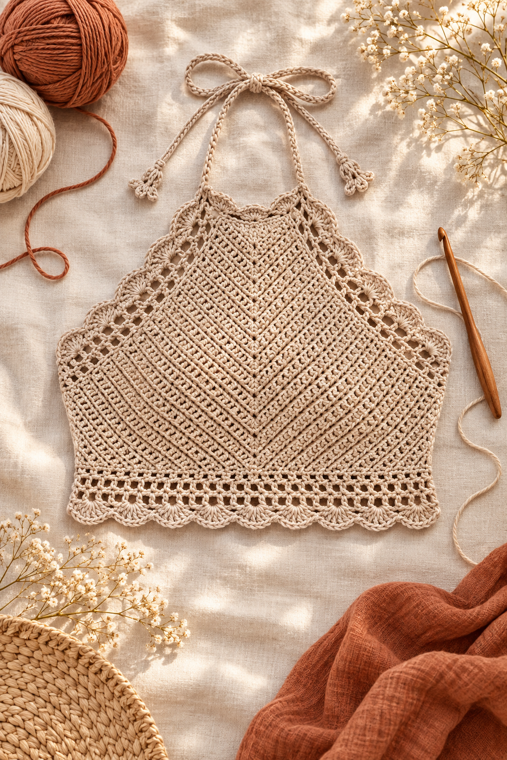 Crochet festival top in a warm summer palette