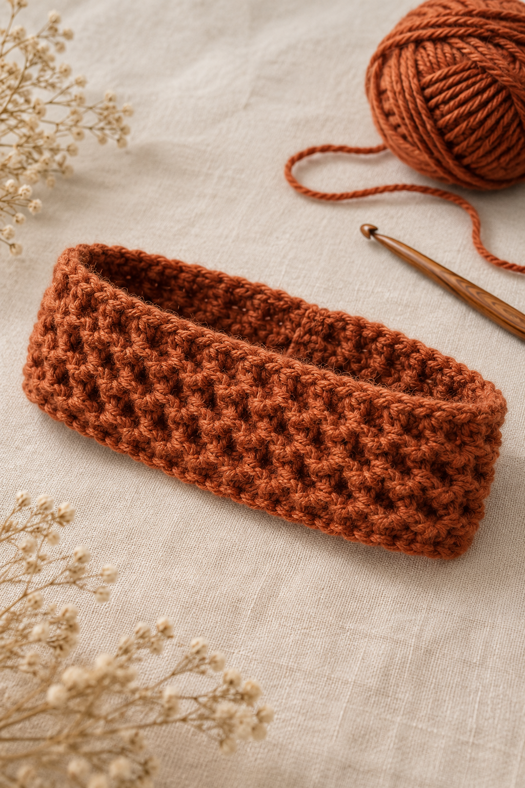crochet headband detail: color and texture balance