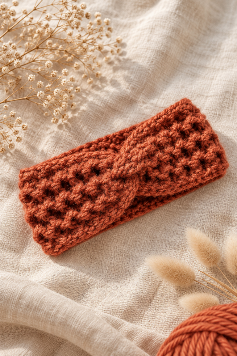 crochet headband with visible stitch texture