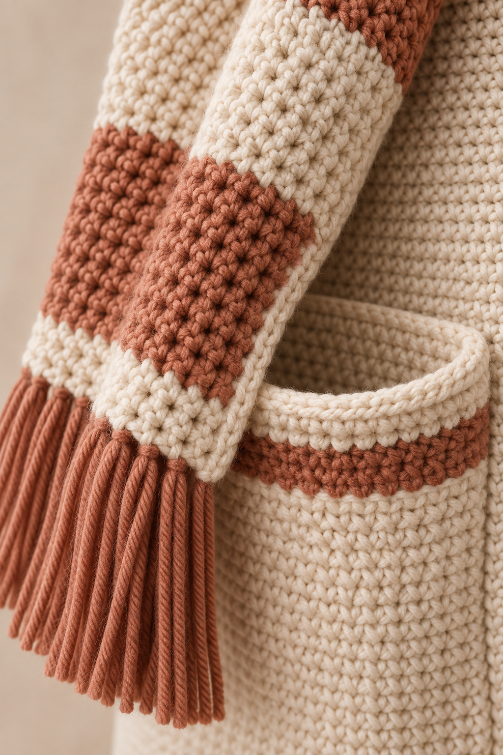 crochet hooded scarf with pockets tidy edge and pocket opening