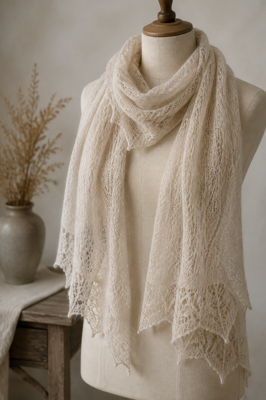 crochet lace trim projects: lightweight merino lace scarf with graceful scalloped ends