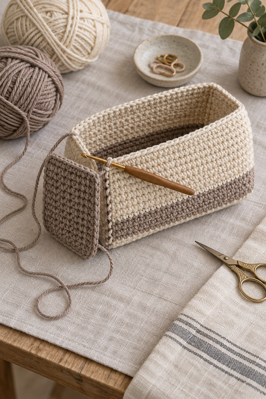 Flat crochet panel prepared for a makeup bag